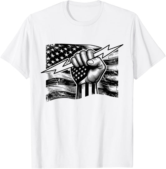 Electrician hero USA flag electrical worker lineman T-Shirt - T-Shirt | White