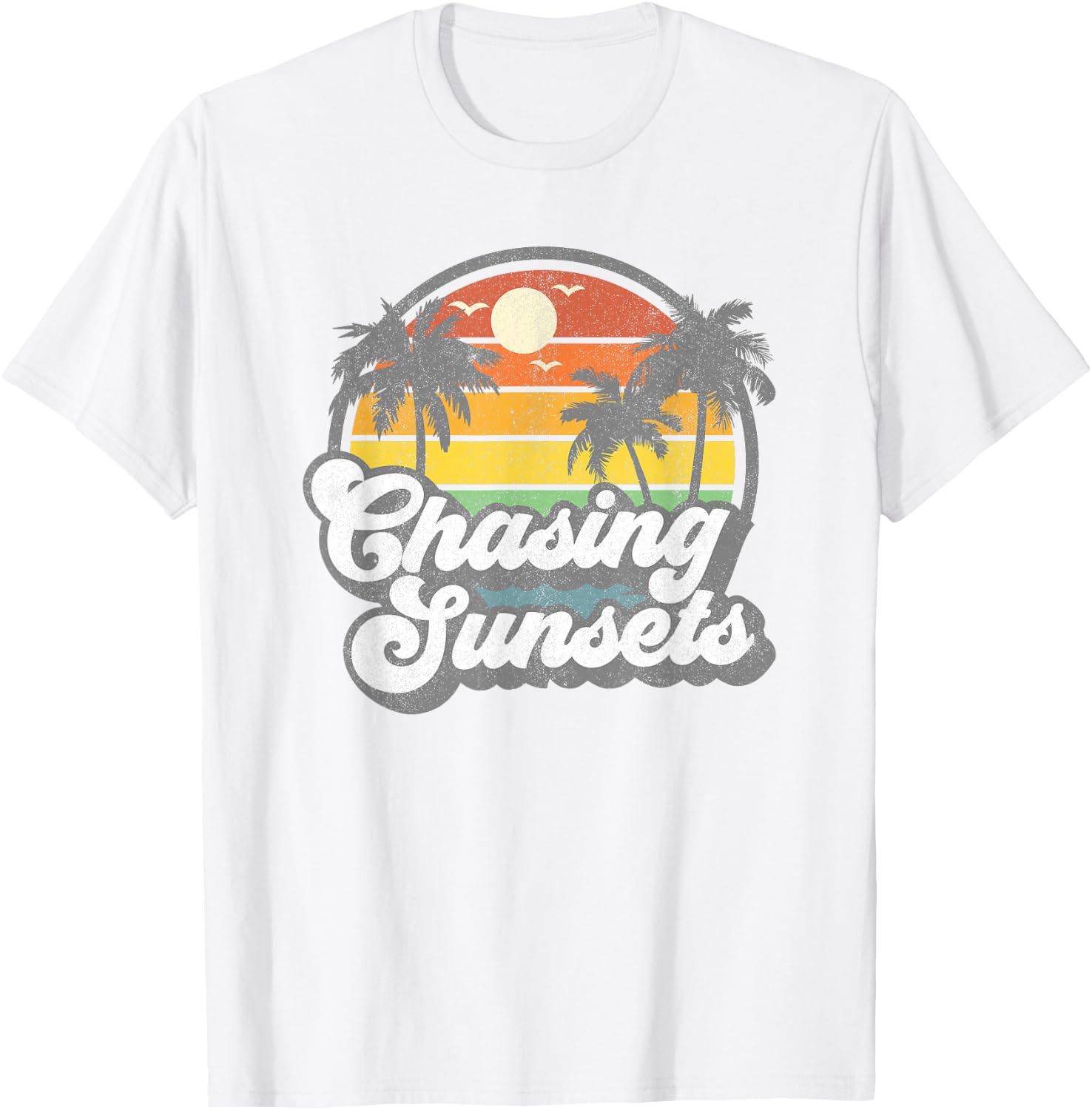 Vintage Chasing Sunsets Beach Summer Retro Sunset 70's Gift T-Shirt - T-Shirt | White