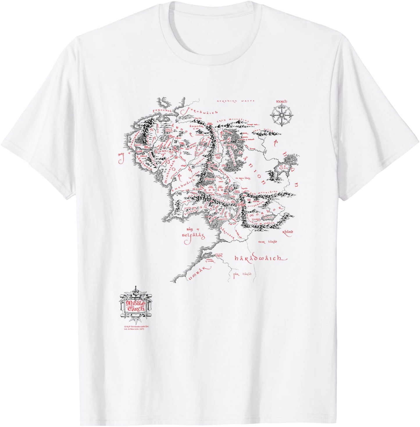 The Lord of The Rings Middle Earth Map Fantasy Movie T-Shirt - T-Shirt | White