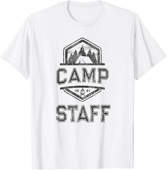 Vintage CAMP STAFF Campground Crew Campsite Team Camping T-Shirt - T-Shirt | White