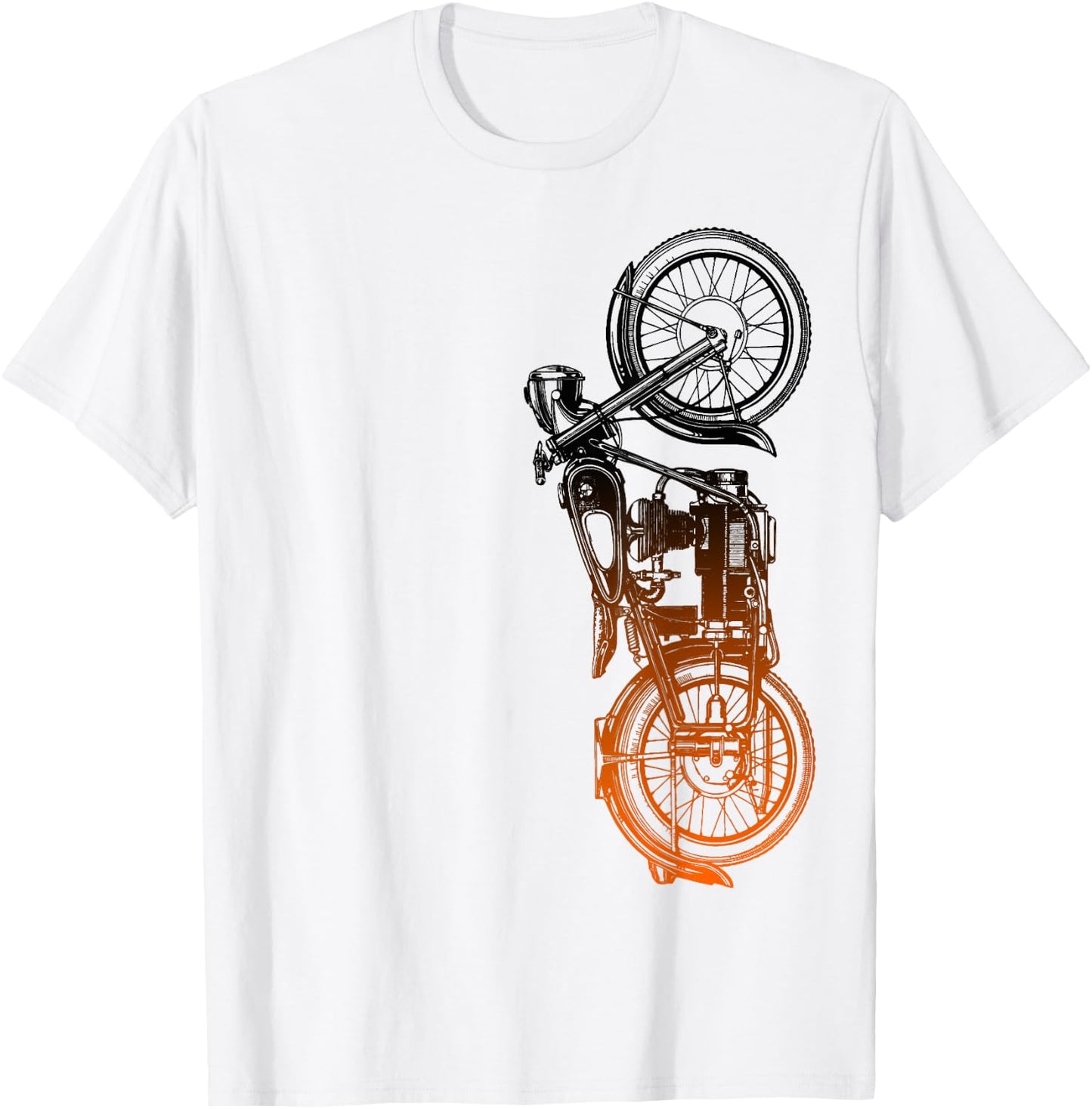 Vintage Retro Black Motorcycle Orange Ombre T-Shirt - T-Shirt | White