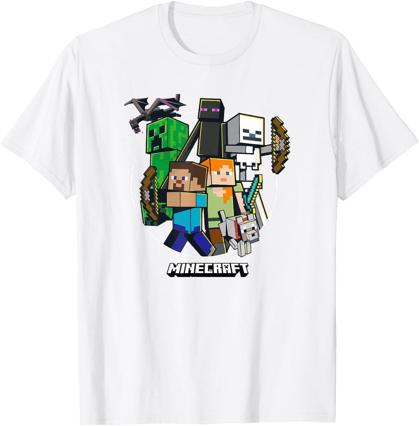 Minecraft Character Group Circle Logo T-Shirt - T-Shirt | White