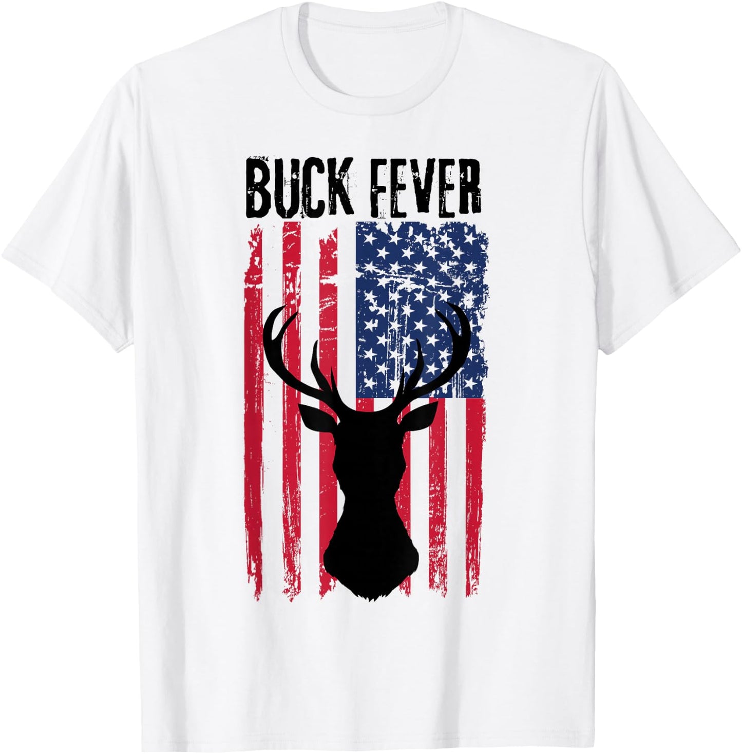 Deer American Flag Patriotic Buck Fever Hunting Hunters Hunt T-Shirt - T-Shirt | White