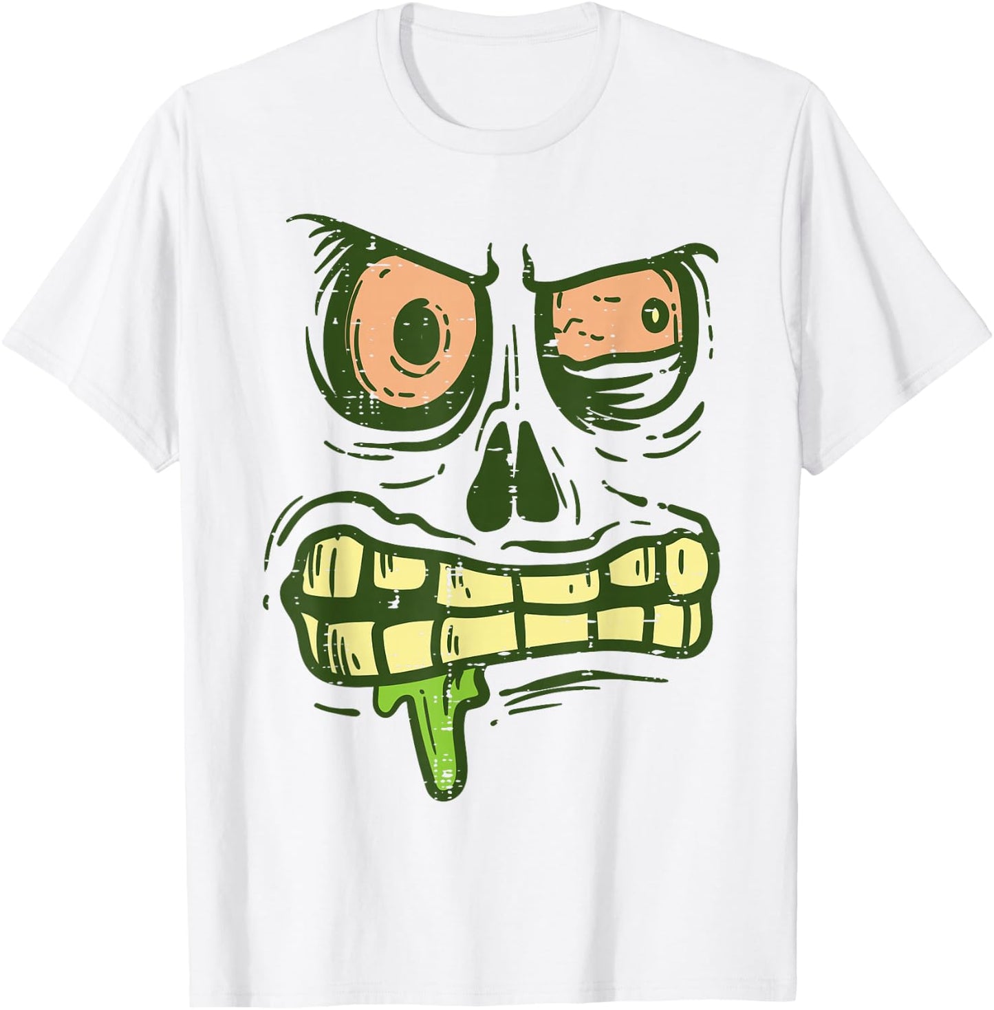 Green Zombie Monster Face Scary Spooky Halloween Boys Kids T-Shirt - T-Shirt | White