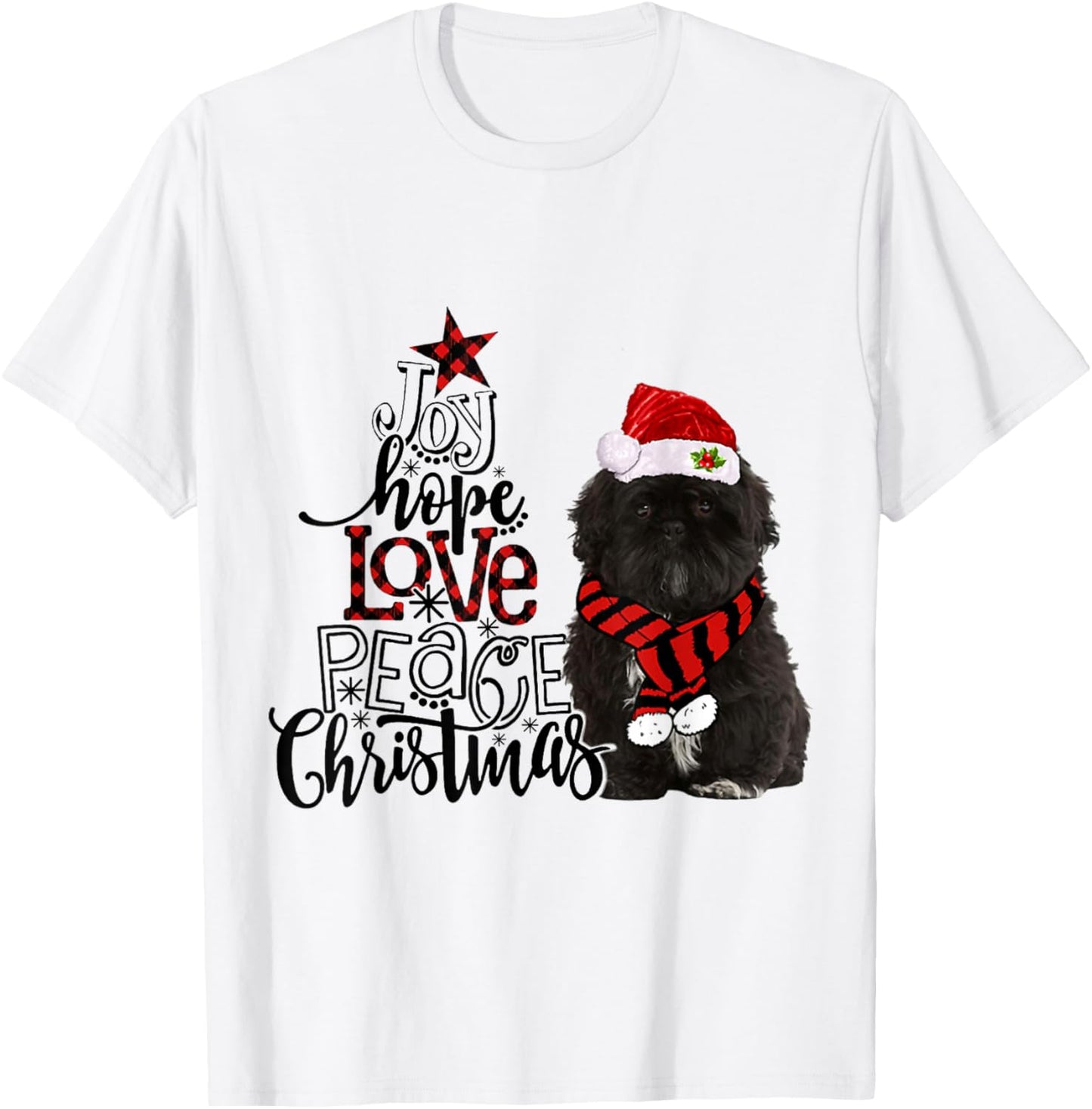 Joy Hope Love Peace Christmas Black Shih Tzus 2020 T-Shirt - T-Shirt | White