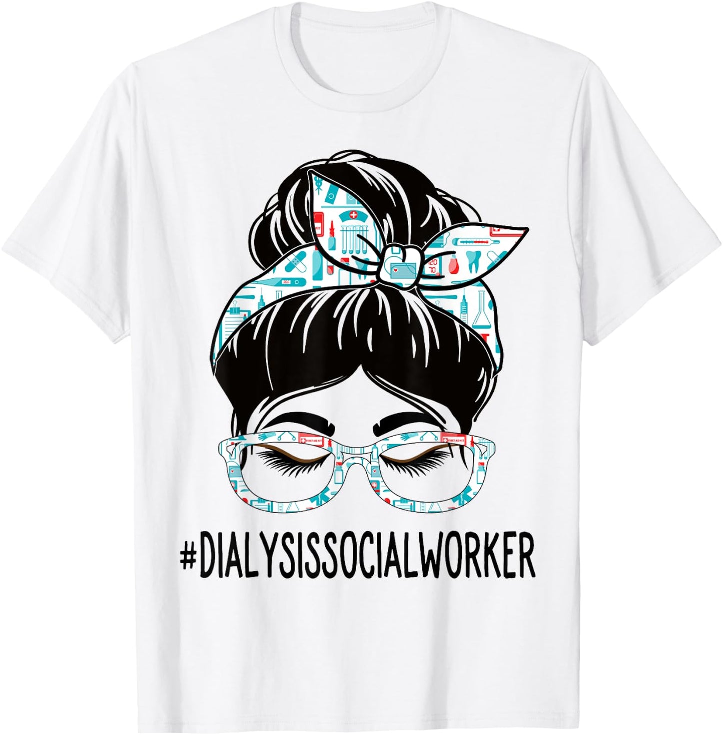 Dialysis Social Worker Week Appreciation Day Women Messy Bun T-Shirt - T-Shirt | White