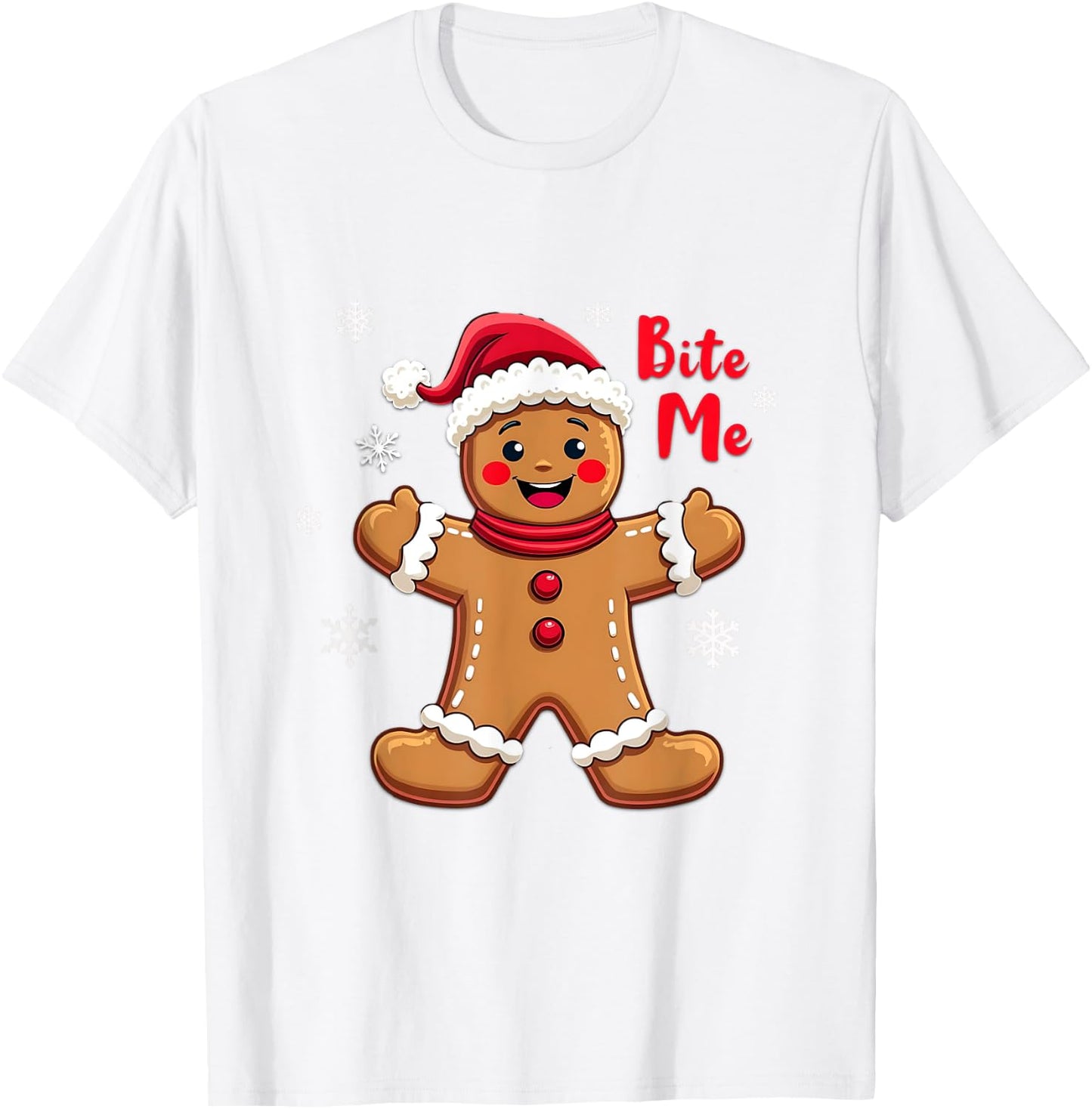 BITE ME Gingerbread Man Funny Sarcastic Christmas T-Shirt - T-Shirt | White