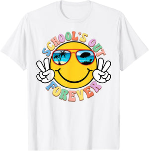 Retro Groovy School's Out Forever Retired Teacher Retirement T-Shirt - T-Shirt | White