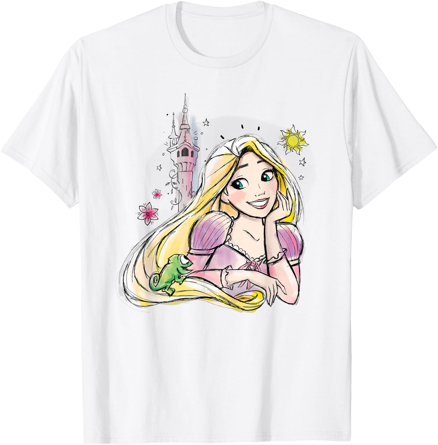 Disney Princesses Tangled Rapunzel & Pascal Water Color Art T-Shirt - T-Shirt | White
