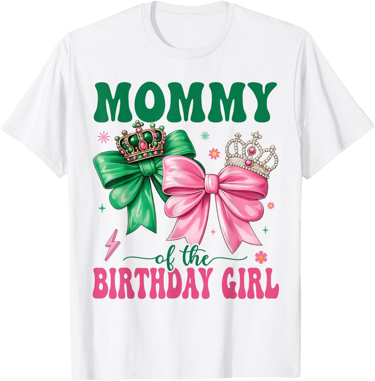 Mommy of The Birthday Girl Family Pink Coquette Bow T-Shirt - T-Shirt | White