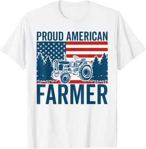 Proud American Farmer Tractor USA Flag Patriotic Farming T-Shirt - T-Shirt | White