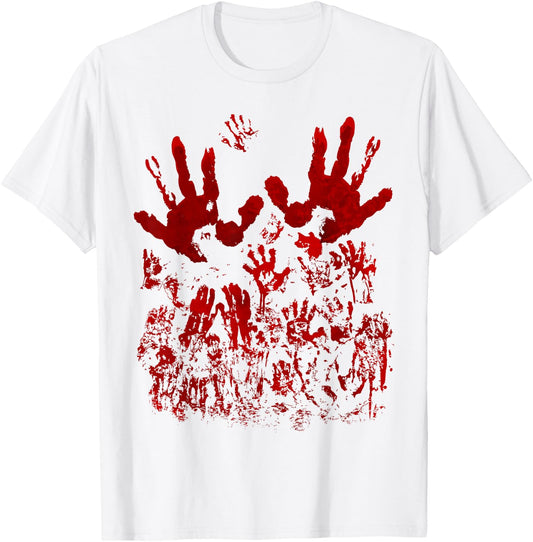 Blood Splatter Shirt Bloody Shirt Handprint Horror Zombie T-Shirt - T-Shirt | White