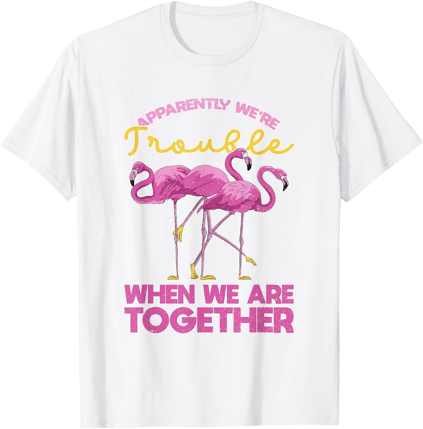Apparently Were Trouble When We Are Together Funny Flamingo T-Shirt - T-Shirt | White