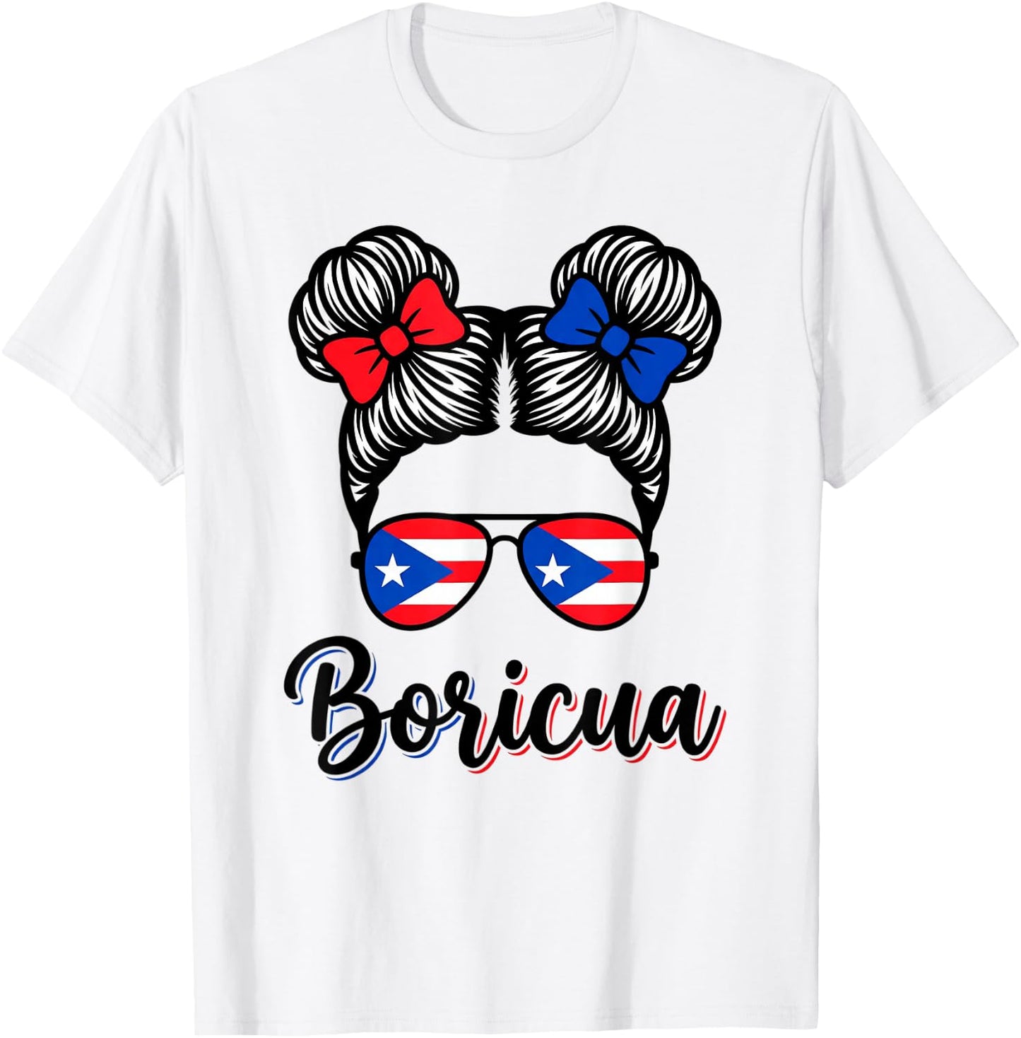 Puerto Rico Boricua Girl Retro Hair Sunglasses Souvenir T-Shirt - T-Shirt | White