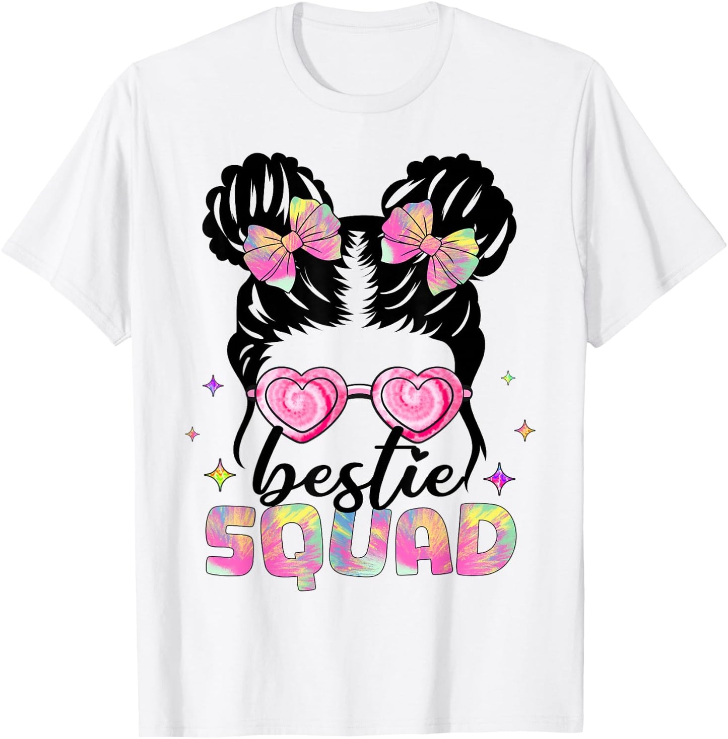 Bestie Squad Girls Kids Teens Messy Bun Best Friends Tie Dye T-Shirt - T-Shirt | White