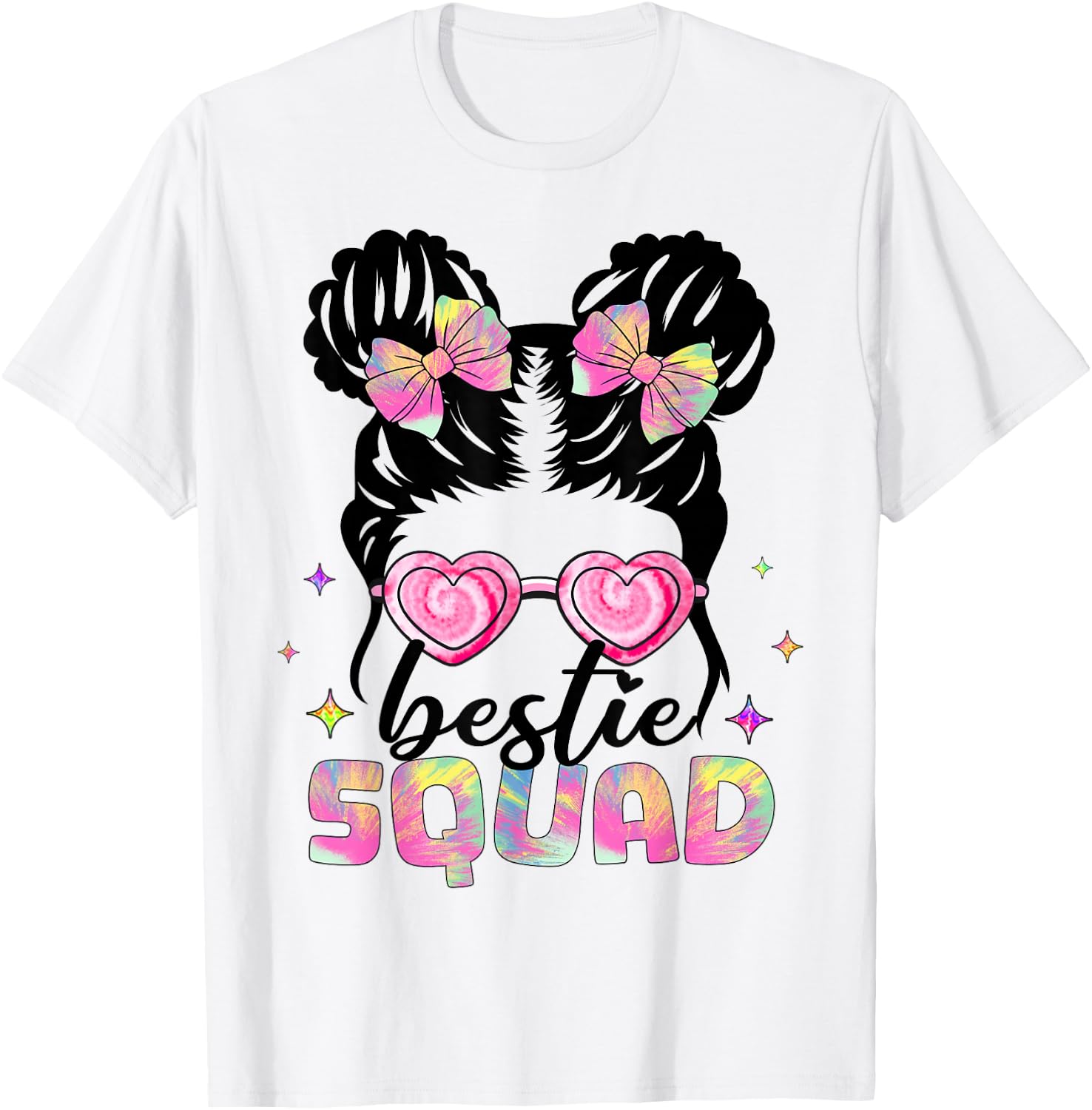 Bestie Squad Girls Kids Teens Messy Bun Best Friends Tie Dye T-Shirt - T-Shirt | White