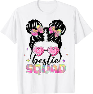 Bestie Squad Girls Kids Teens Messy Bun Best Friends Tie Dye T-Shirt - T-Shirt | White