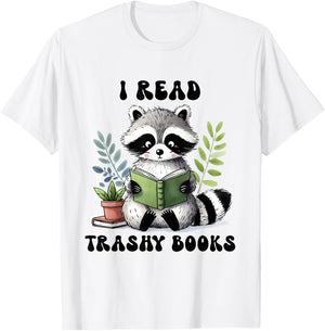 Racoon Reading Spicy Smutty Book Booktok I Read Trashy Books T-Shirt - T-Shirt | White