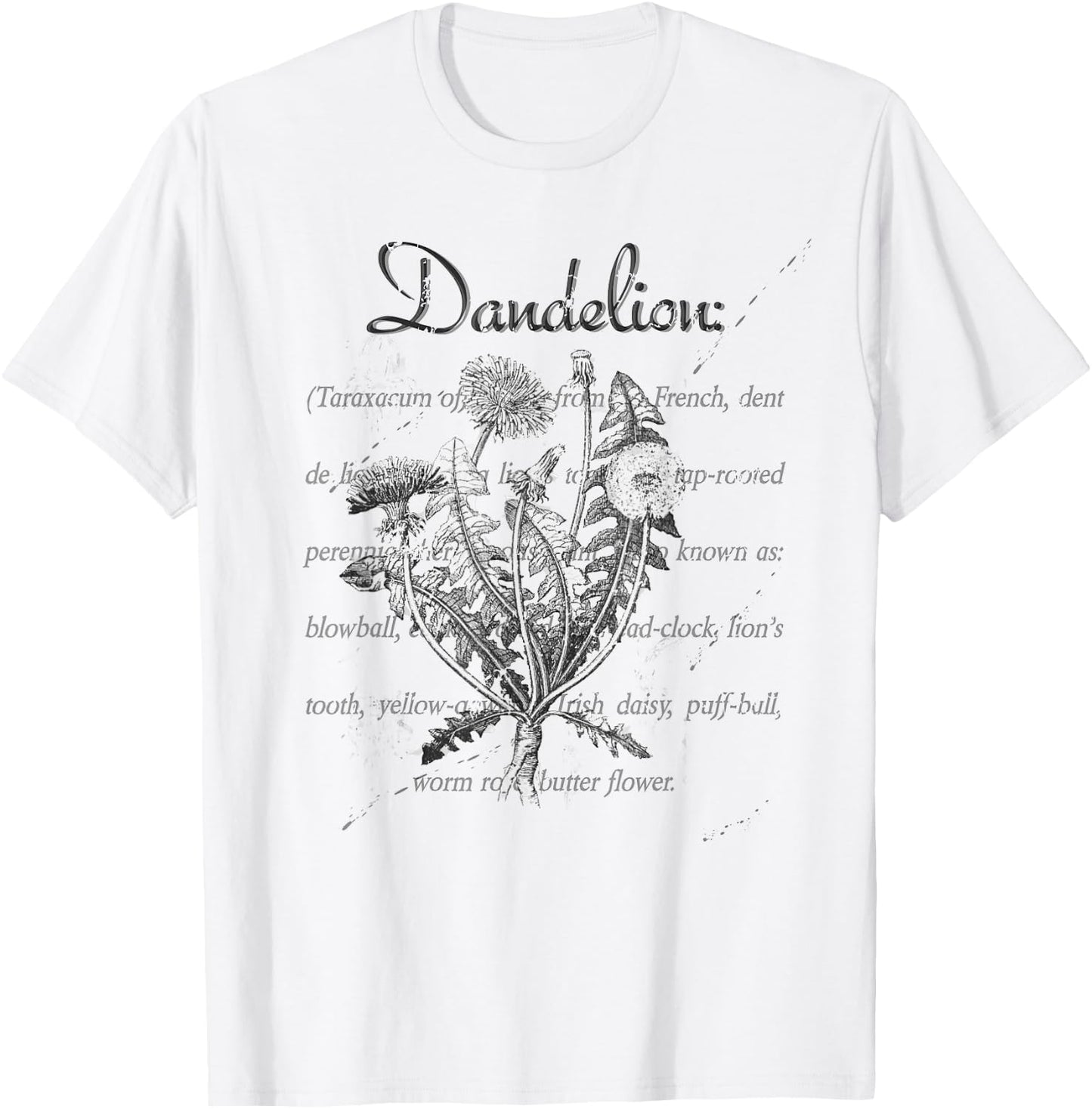Dandelion Vintage Botanical Illustration with Definition T-Shirt - T-Shirt | White