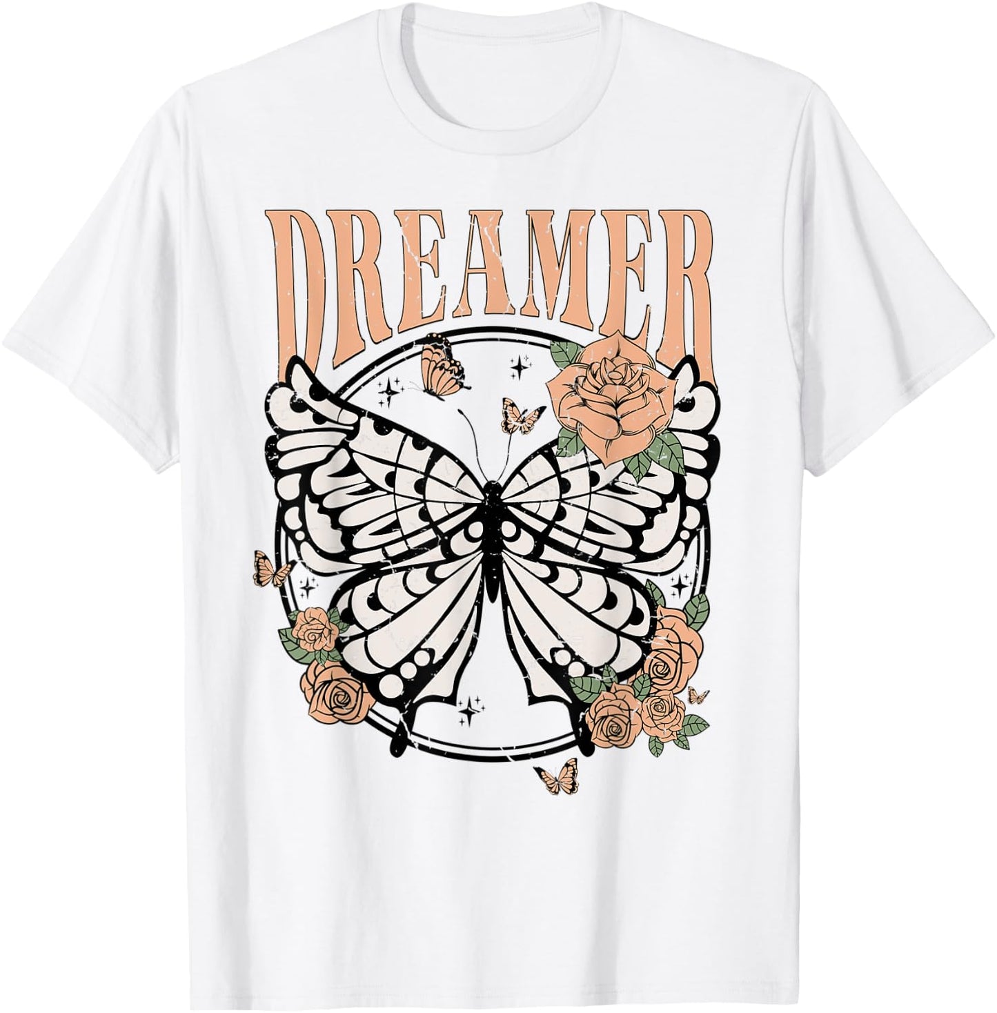 Vintage Retro Dreamer Butterfly 80's 90's Style Lover Gift T-Shirt - T-Shirt | White