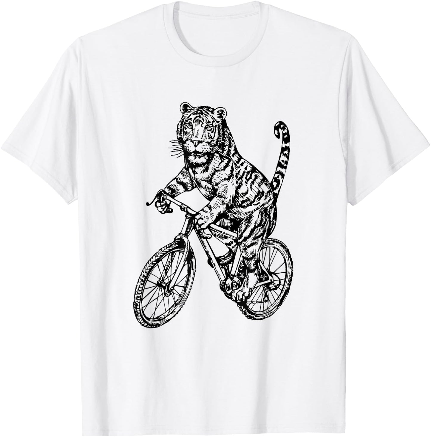 Tiger Cycling Bicycle Funny Biker Animal Biking Cool Bike T-Shirt - T-Shirt | White