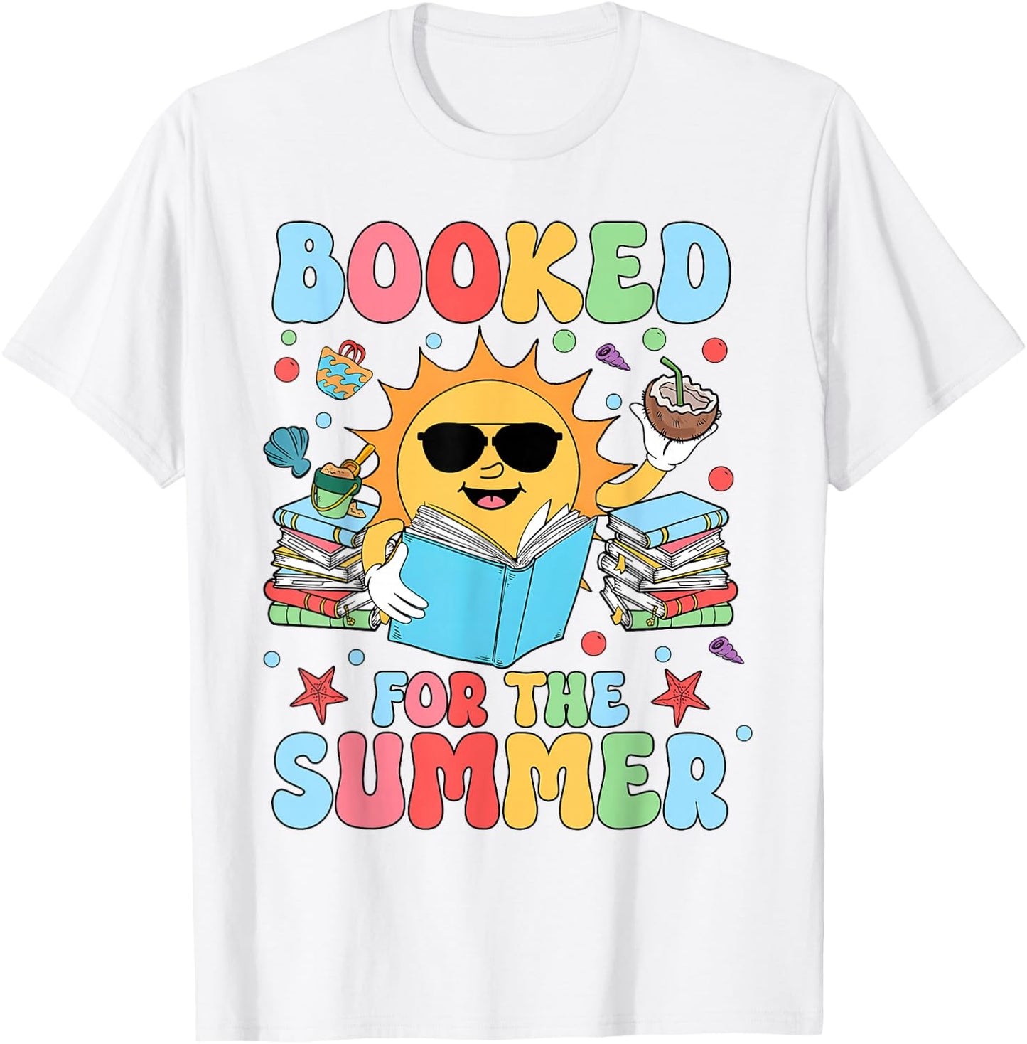 Groovy Booked For The Summer Sun Bookish Reading Librarian T-Shirt - T-Shirt | White