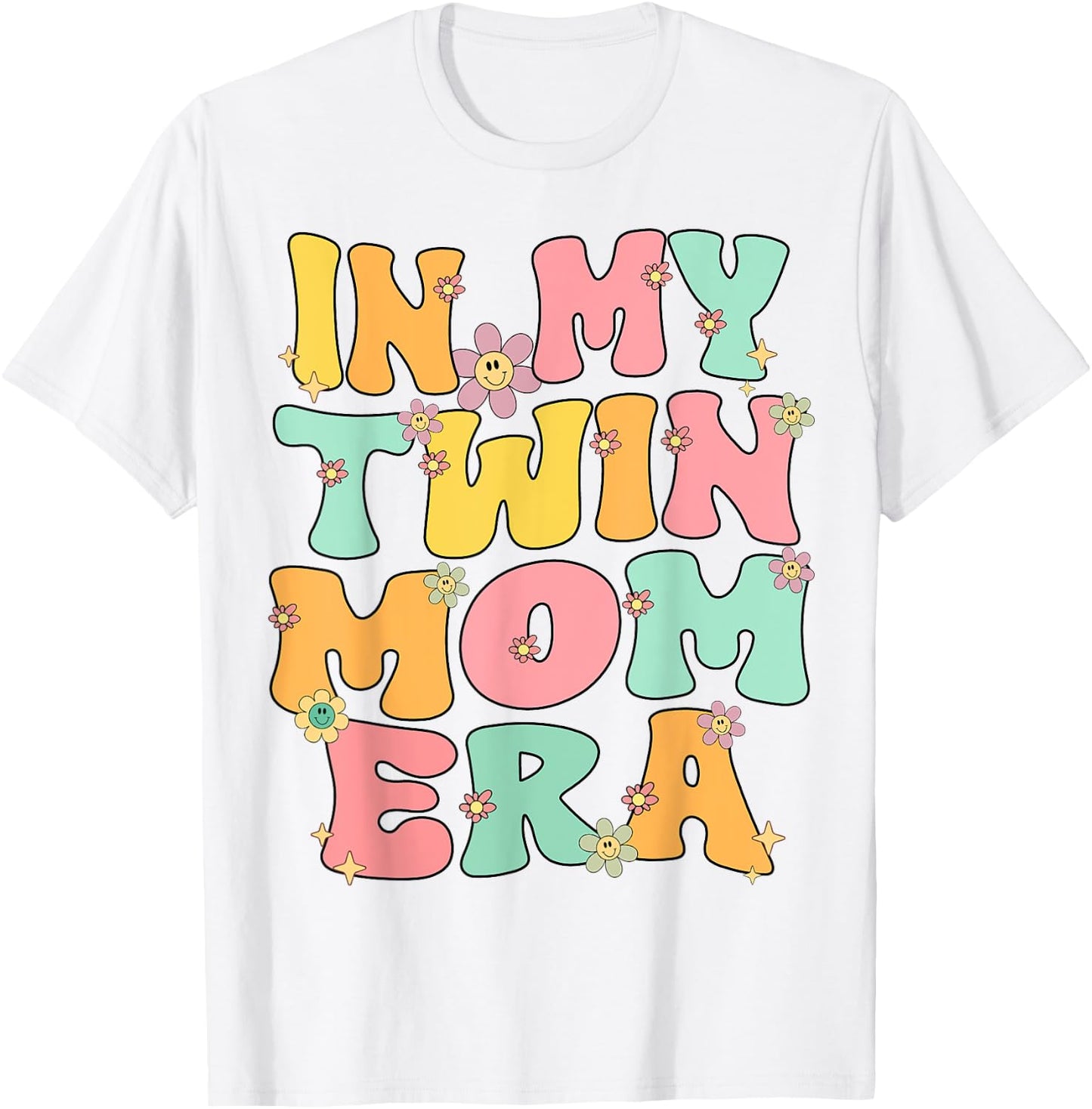In My Twin Mom Era Twin Mama Reto Groovy Twin Mom New Mom T-Shirt - T-Shirt | White