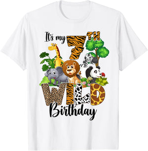 It's My 7th Birthday Zoo Theme Birthday Safari Jungle Animal T-Shirt - T-Shirt | White