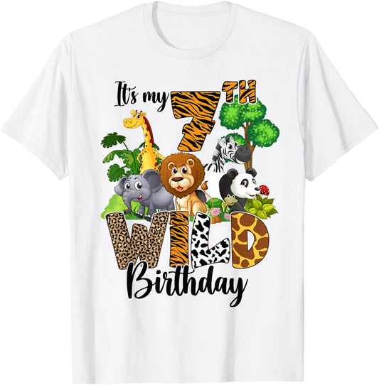 It's My 7th Birthday Zoo Theme Birthday Safari Jungle Animal T-Shirt - T-Shirt | White