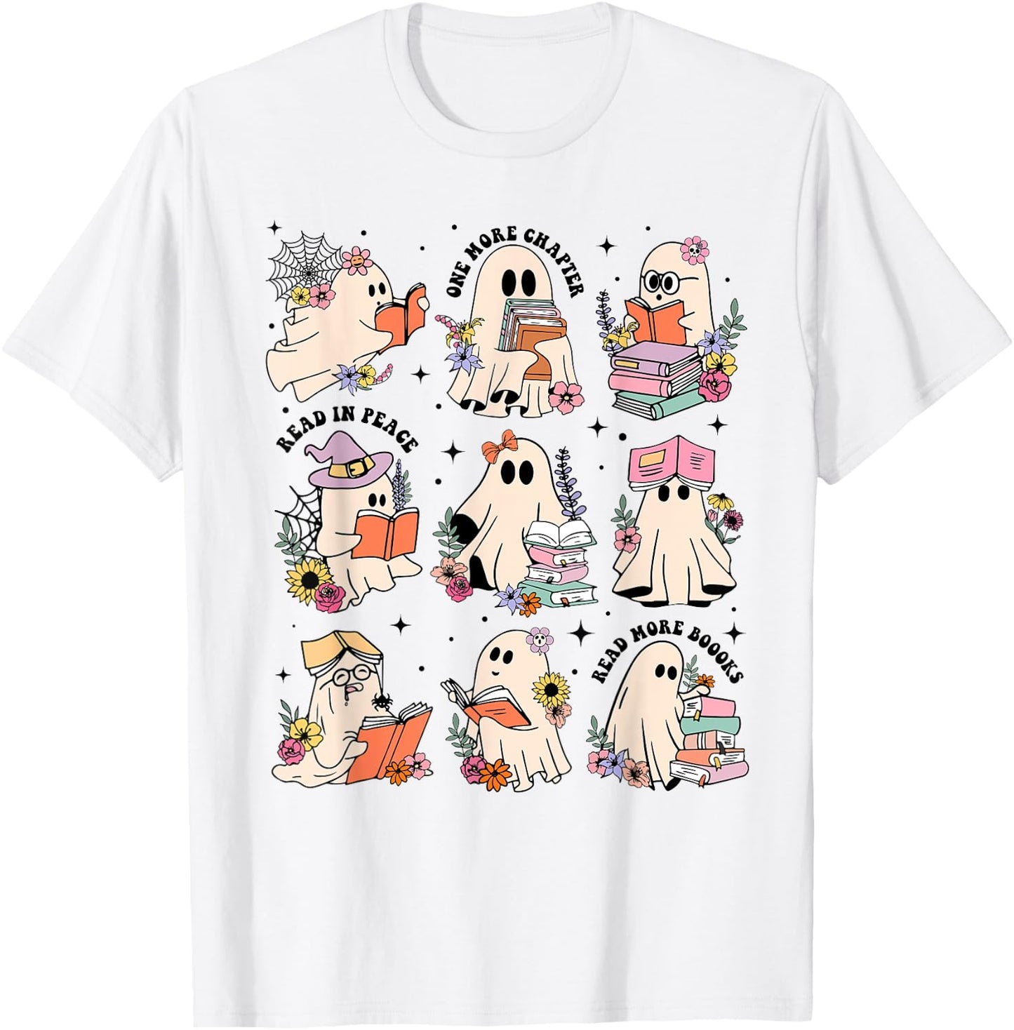 Teacher Halloween Ghost Book Reading Librarian Teacher Ghost T-Shirt - T-Shirt | White