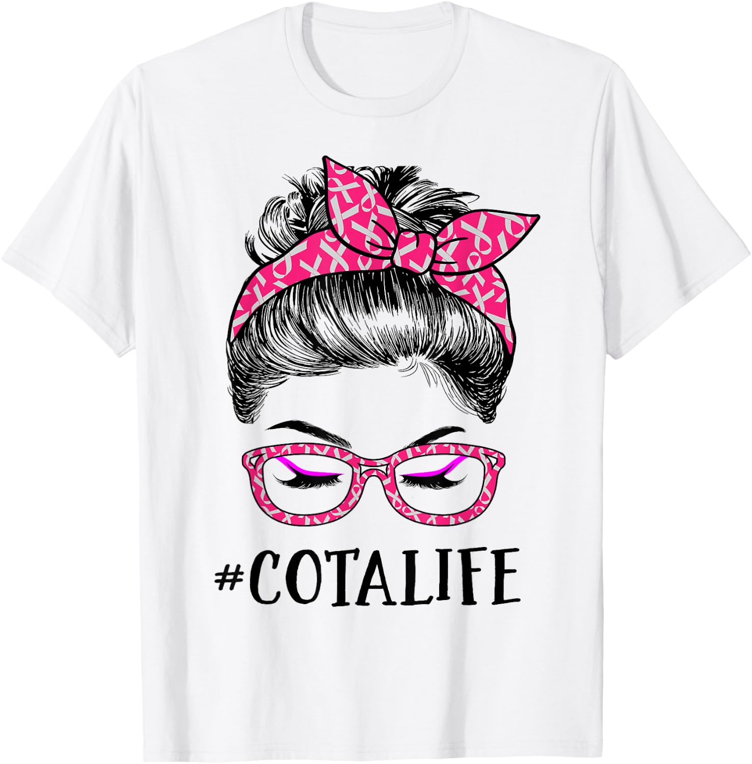 COTA Assistant In October We Wear Pink Messy Bun Cancer T-Shirt - T-Shirt | White