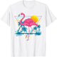 Pink Flamingo Beach Summer Vibes Palm Trees Tropical Summer T-Shirt - T-Shirt | White