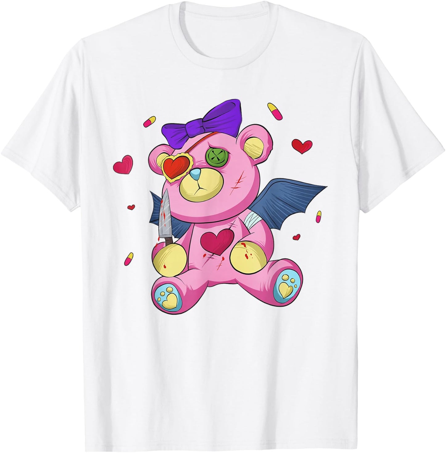 Menhera chan Yami Kawaii Pastel Goth Harajuku Teddy Bear T-Shirt - T-Shirt | White