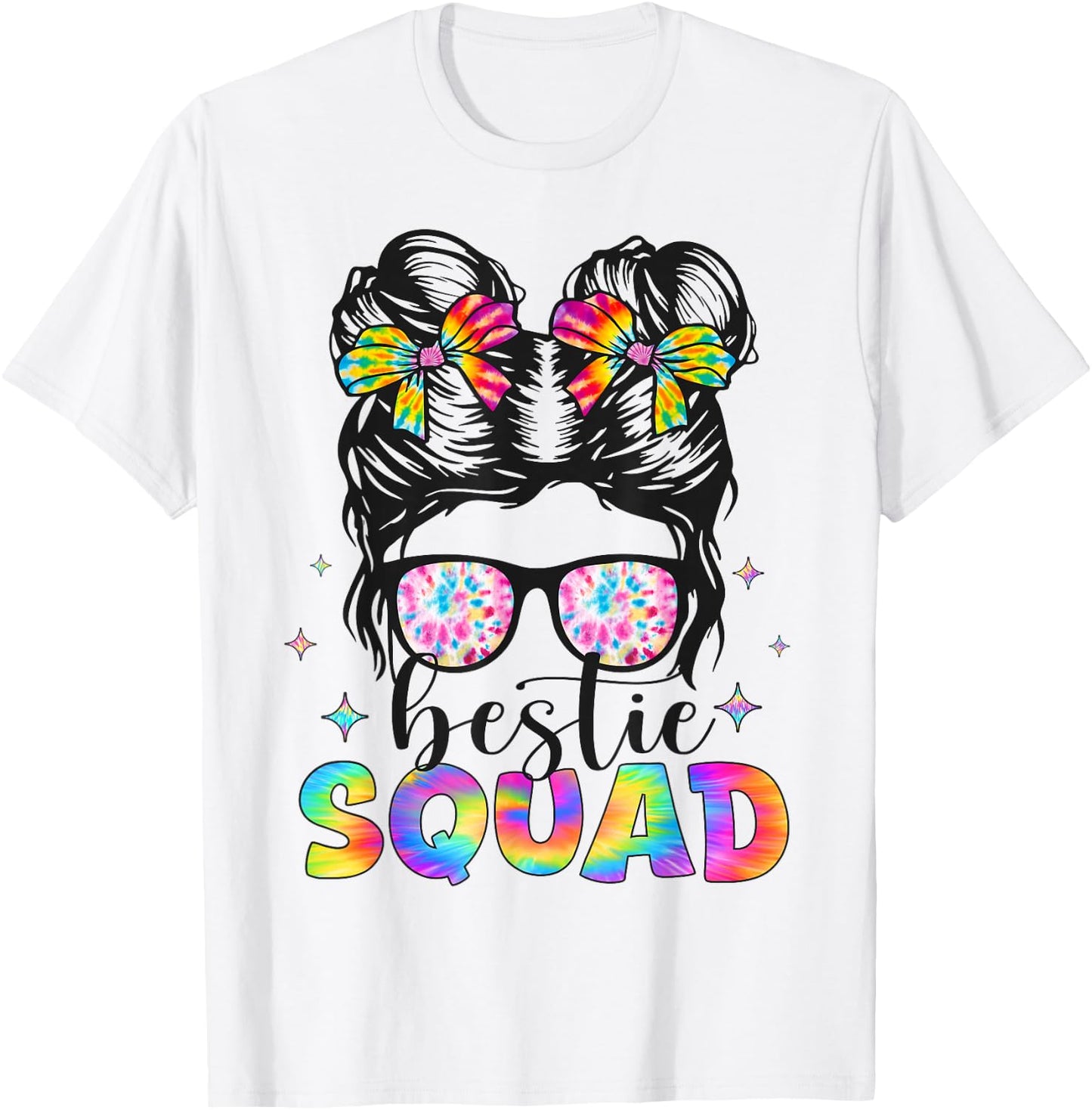 Bestie Squad Messy Bun Tie Dye Best Friends Girls Kids Teens T-Shirt - T-Shirt | White