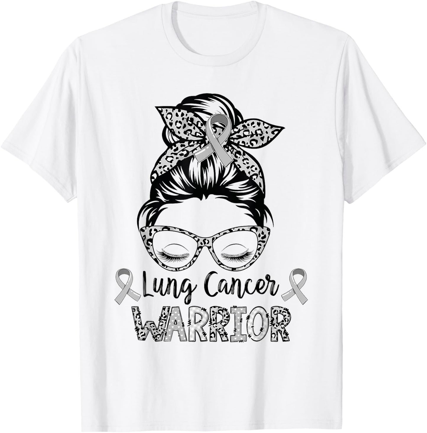 Lung Cancer Warrior Messy Bun Lung Warrior T-Shirt - T-Shirt | White