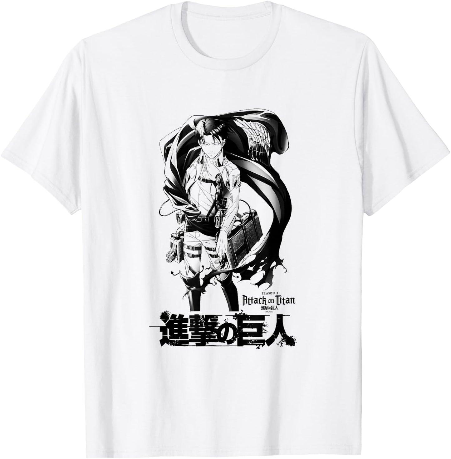 Attack on Titan Season 3 Levi with Cloak Black Outline Anime T-Shirt - T-Shirt | White