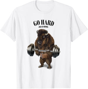 Bison Buffalo Bull Weightlifting in Fitness Gym T-Shirt - T-Shirt | White