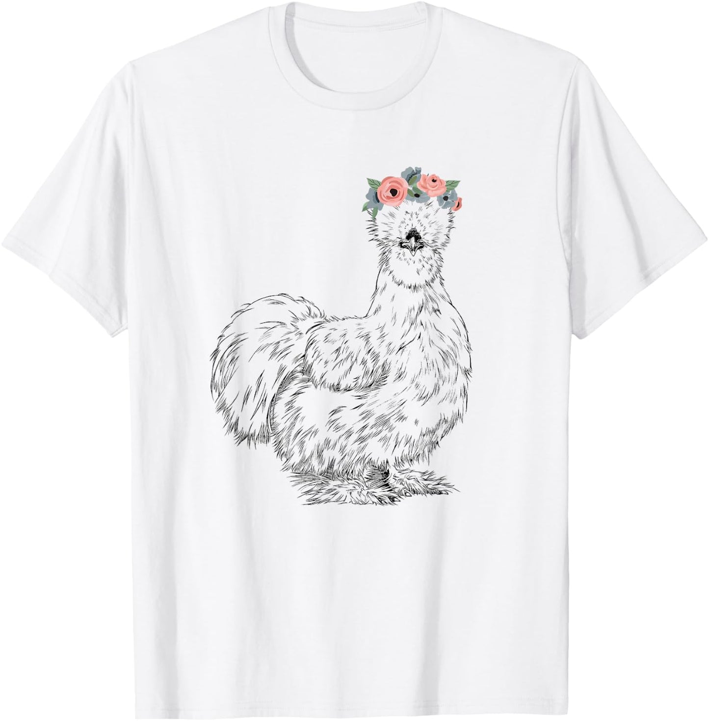 Silkie Chicken with Floral Headband Farm Animal T-Shirt - T-Shirt | White