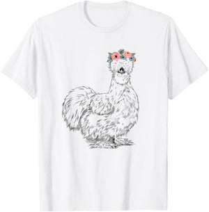 Silkie Chicken with Floral Headband Farm Animal T-Shirt - T-Shirt | White