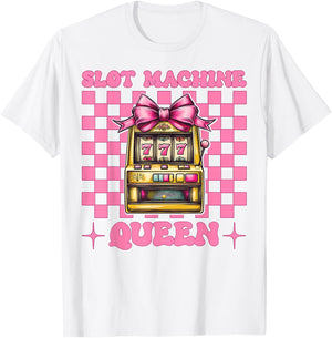 Slot Machine Queen Gambling Casino 777 Girl Mom Coquette Bow T-Shirt - T-Shirt | White