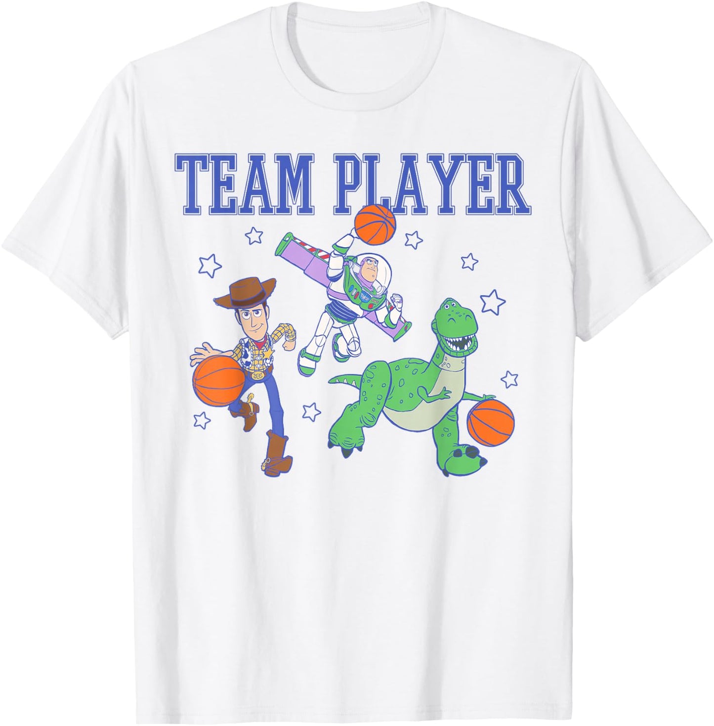 Disney Pixar Toy Story Team Player Woody Buzz Rex Basketball T-Shirt - T-Shirt | White