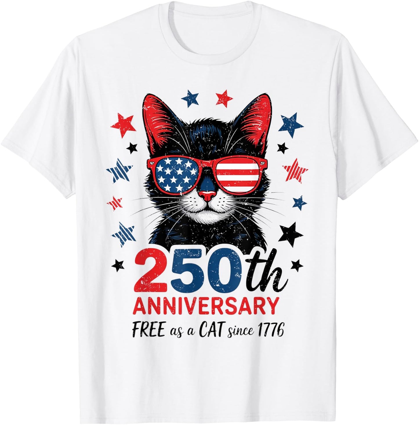 250th Anniversary America USA Flag Sunglasses Cat 250 Years T-Shirt - T-Shirt | White