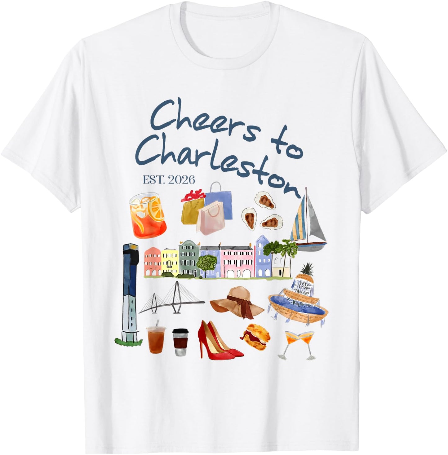 Bachelorette Party Bride Babe Cheers to Charleston Est. 2026 T-Shirt - T-Shirt | White
