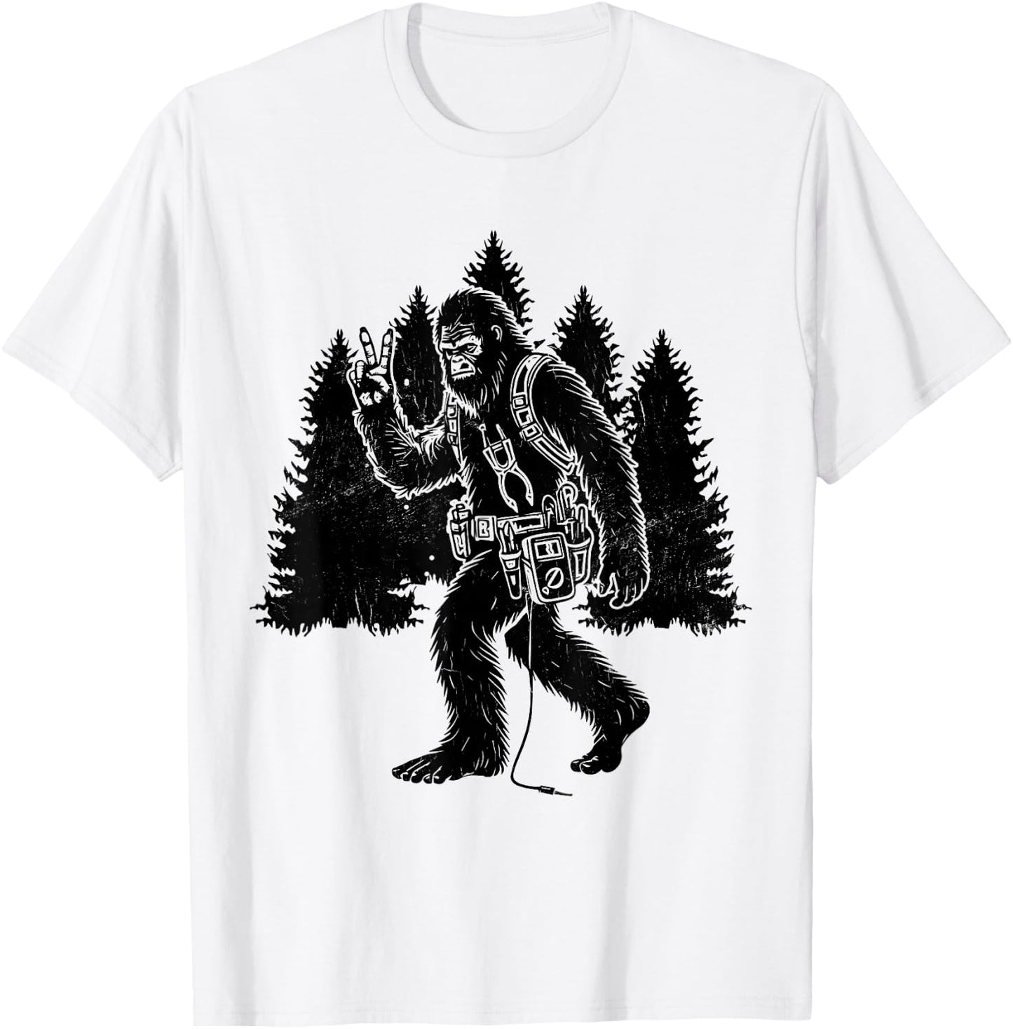 Funny Retro Bigfoot Lineman Electrician Sasquatch Lineworker T-Shirt - T-Shirt | White