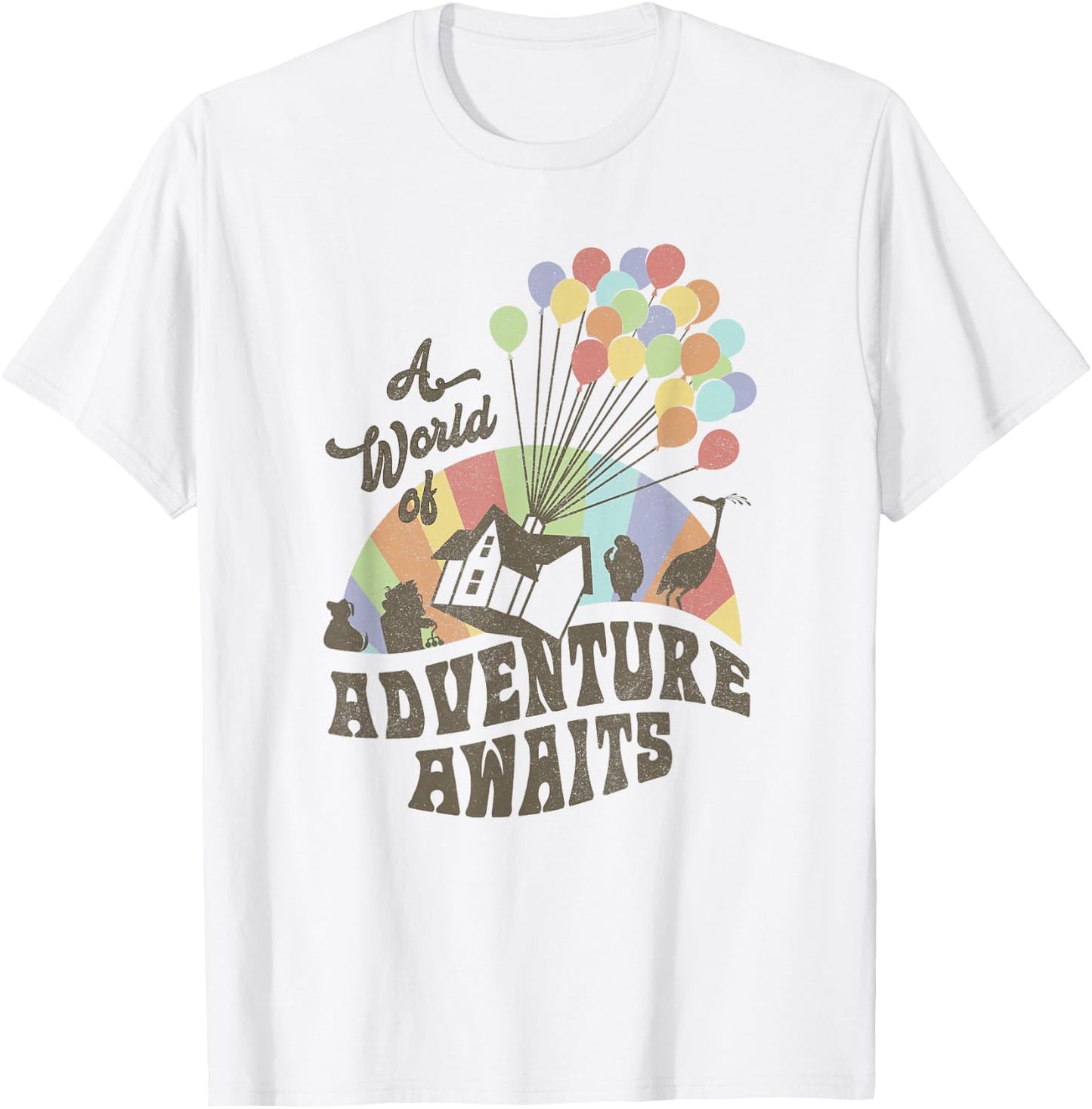 Disney Pixar Up A World Of Adventure Awaits Rainbow Balloons T-Shirt - T-Shirt | White