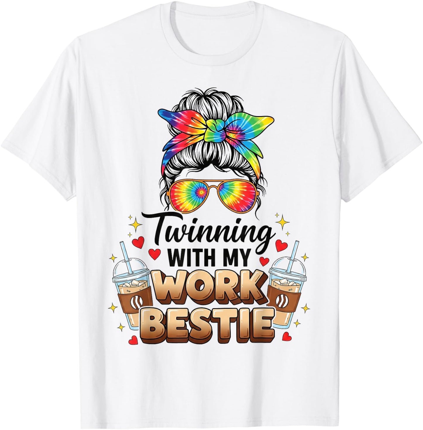 Twinning with My Work Bestie Funny Coffee Lover Matching T-Shirt - T-Shirt | White