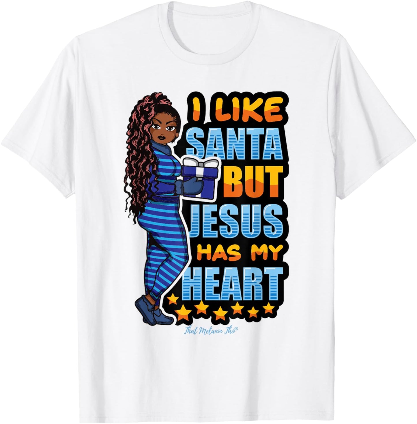 I Like Santa But Jesus Has My Heart Black Woman Christmas T-Shirt - T-Shirt | White