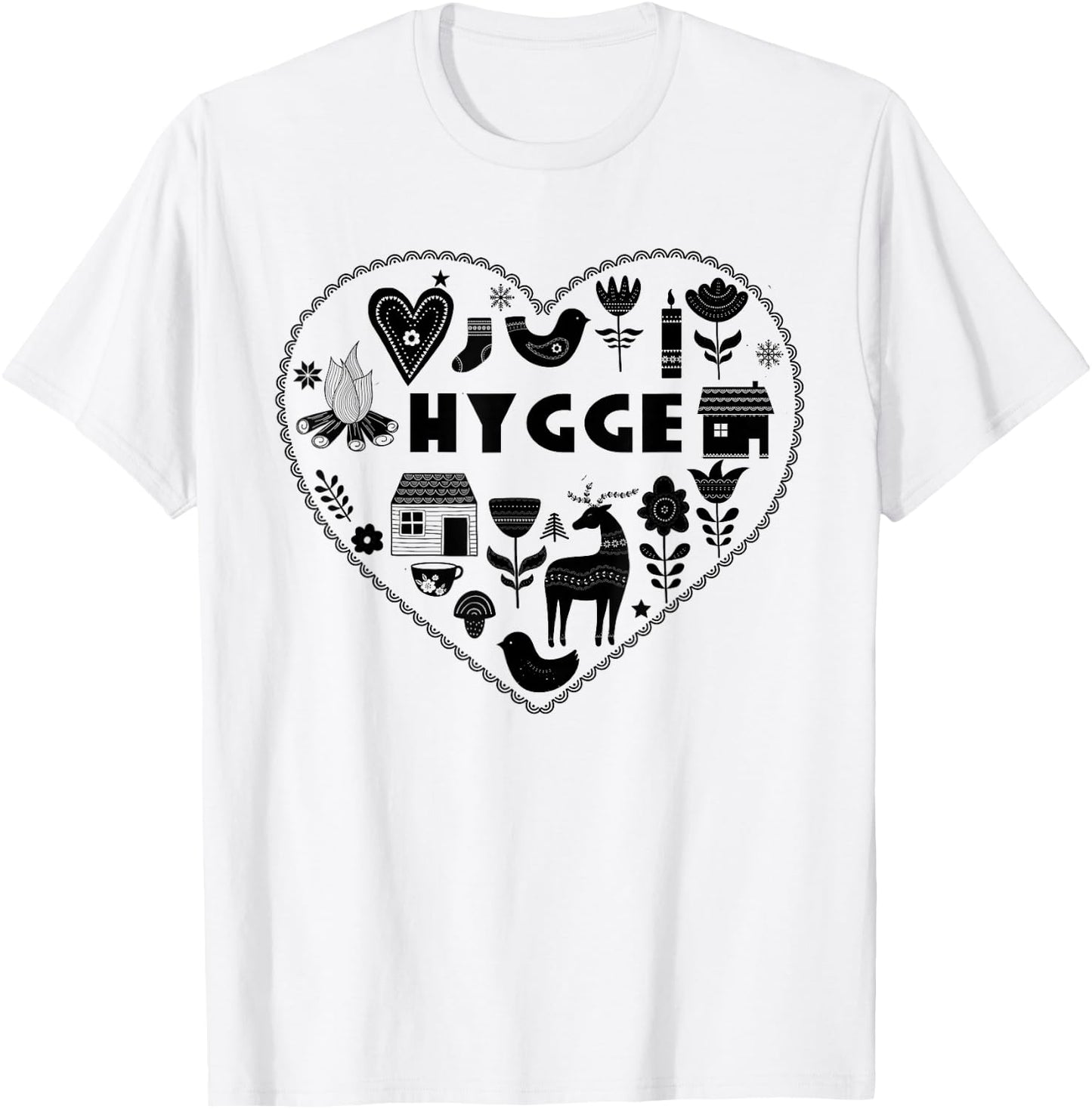 Hygge Heart Danish Cozy Symbols Scandinavian Art T-Shirt - T-Shirt | White