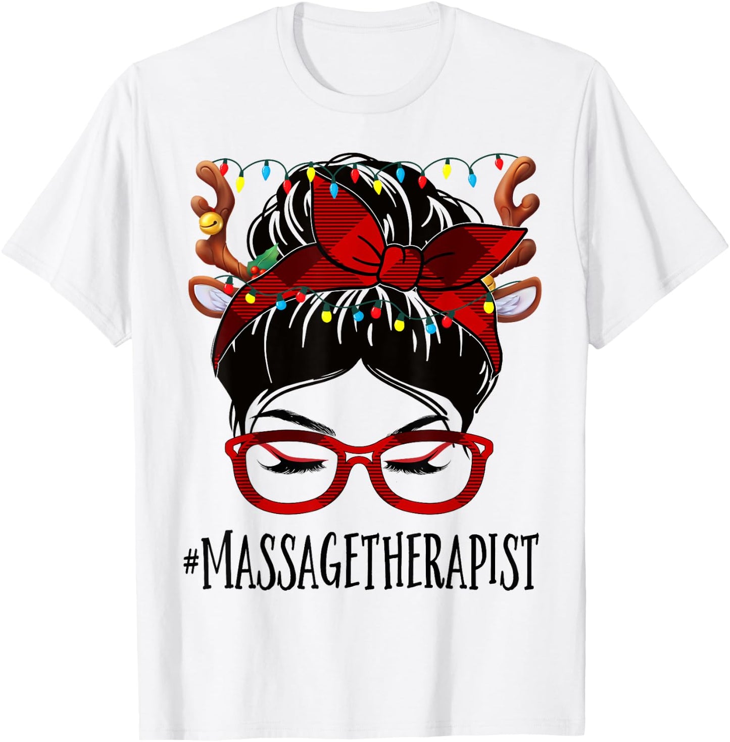 Massage Therapist Christmas Woman Messy Bun Buffalo Xmas T-Shirt - T-Shirt | White