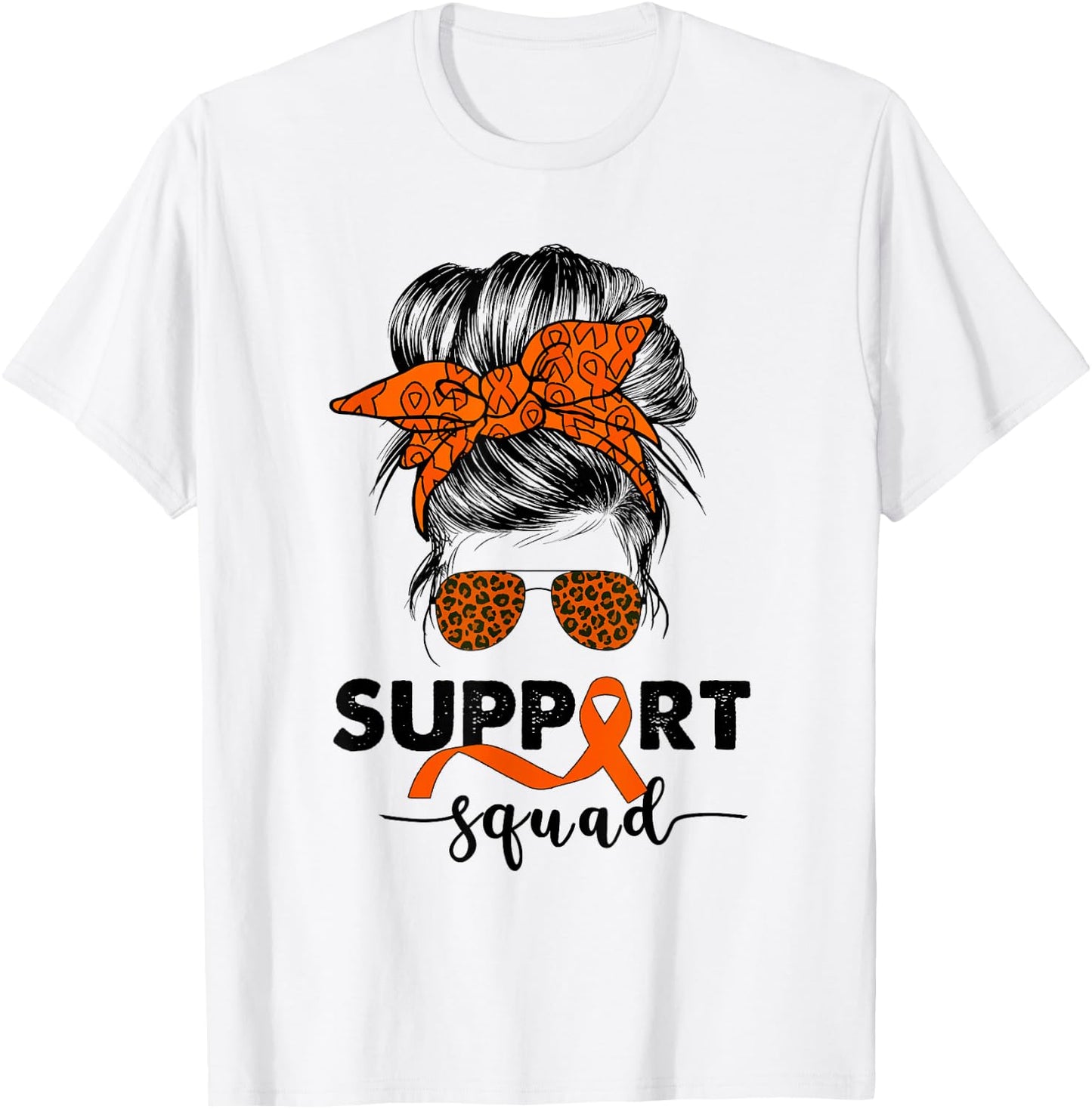 Leukemia Awareness Cancer Leopard Print Heart Orange Ribbon T-Shirt - T-Shirt | White